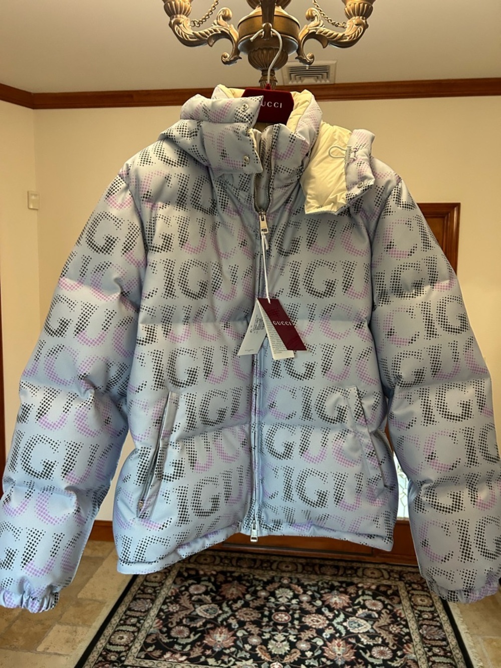 Men's Gucci printed technical Poplin puffer jacket size 54/xxl  made in Italy